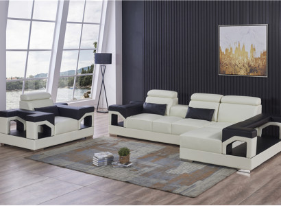 Garnitur Polster Ecke + Sessel Couch Design Couch Couchen Leder Sofa Sitz Eck